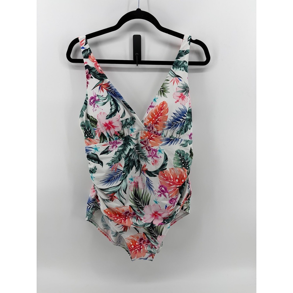 Jantzen, Tropical Floral Pattern, One Piece Swimsuit, Tummy Control, Women 16